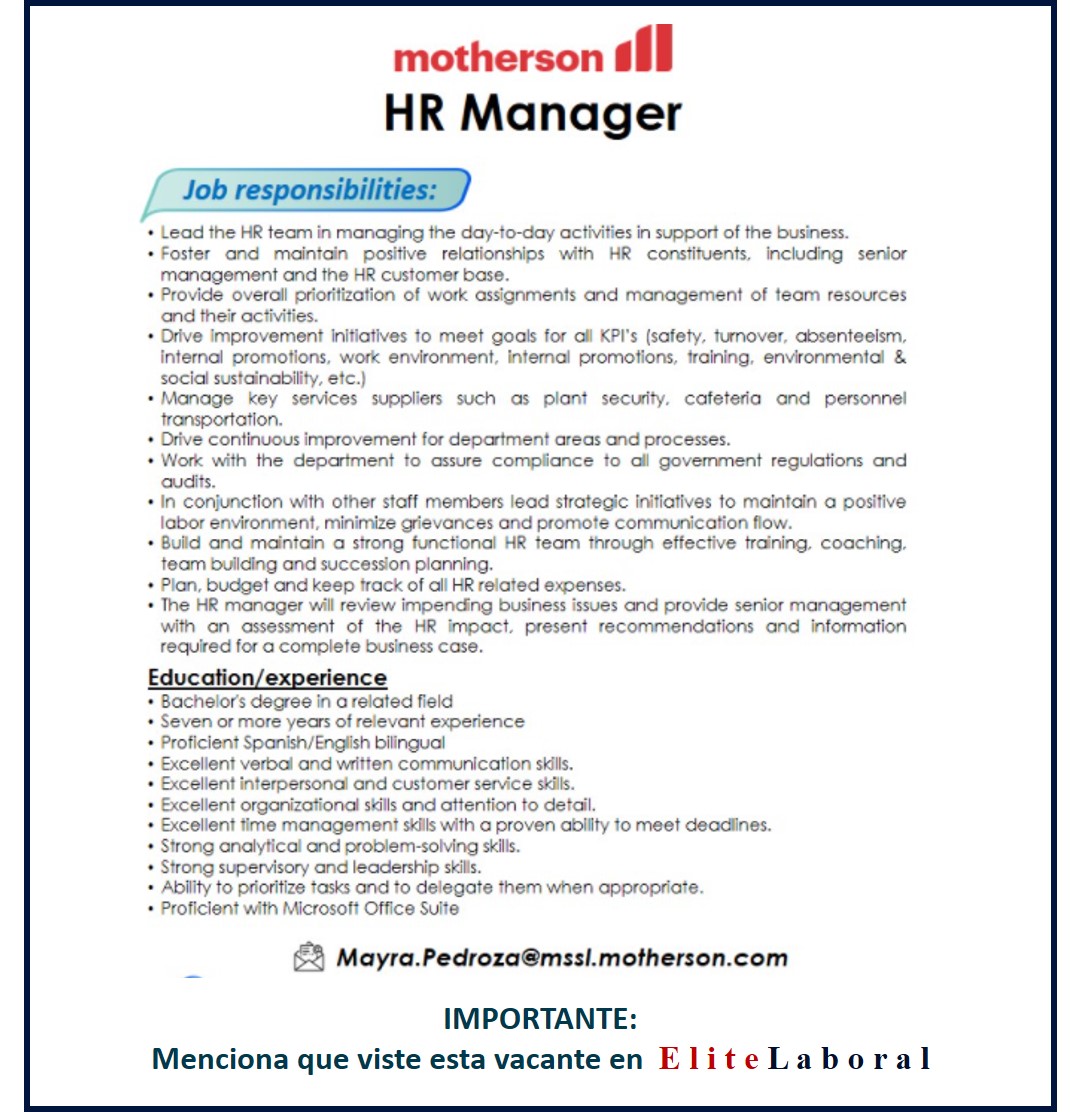 VACANTE HR MANAGER