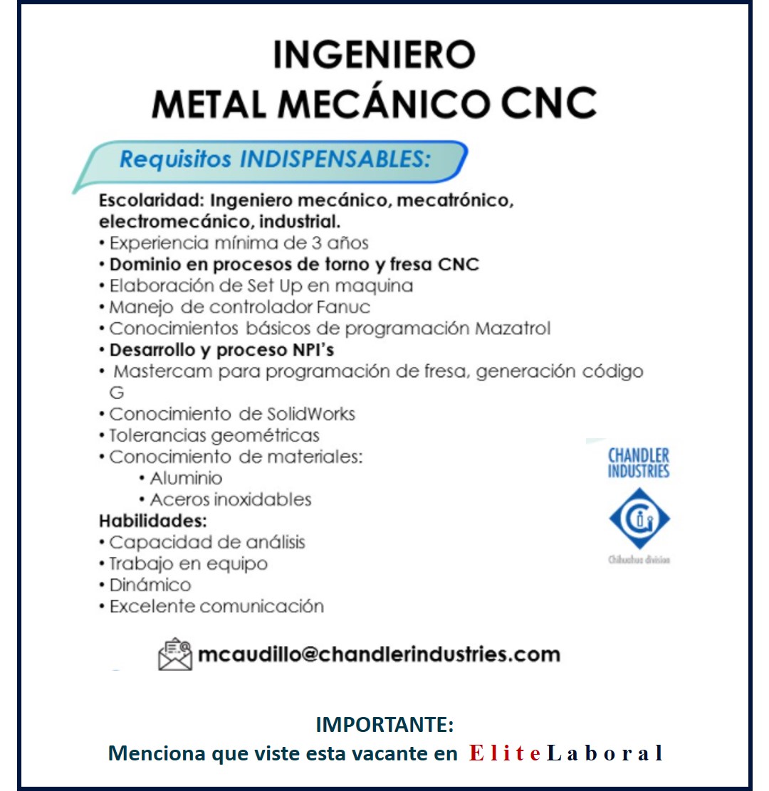VACANTE INGENIERO METAL MECANICO CNC