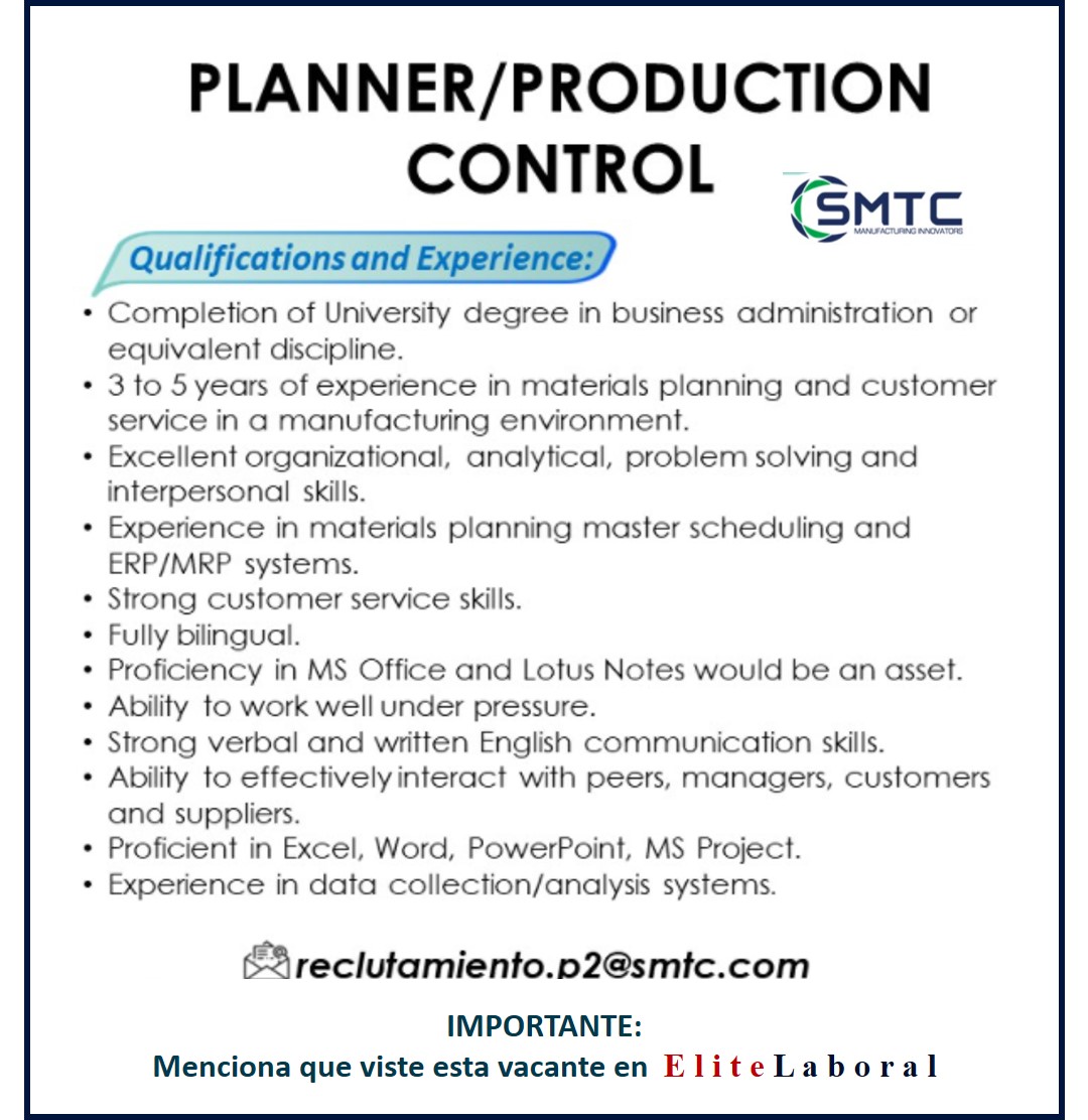 VACANTE PLANNER PRODUCTION CONTROL