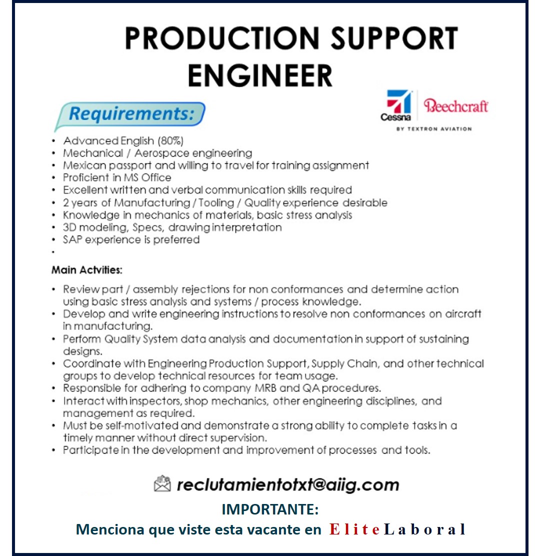 VACANTE PRODUCTION SUPPORT ENGINEER