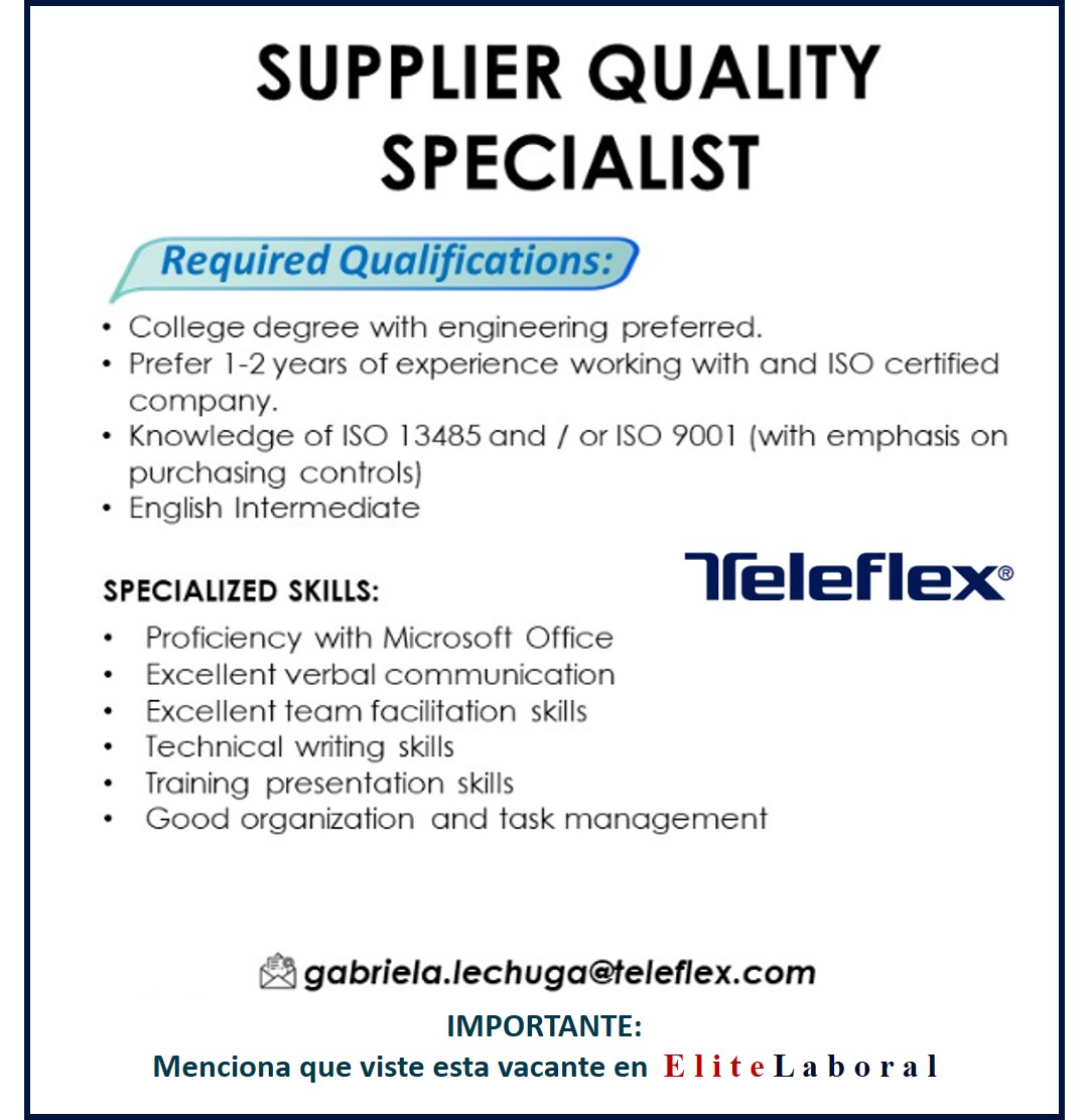 VACANTE SUPPLIER QUALITY SPECIALIST