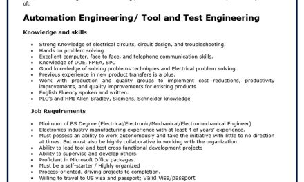 VACANTE AUTOMATION ENGINEERING/TOOL AND TEST ENGINEERING LUTRON