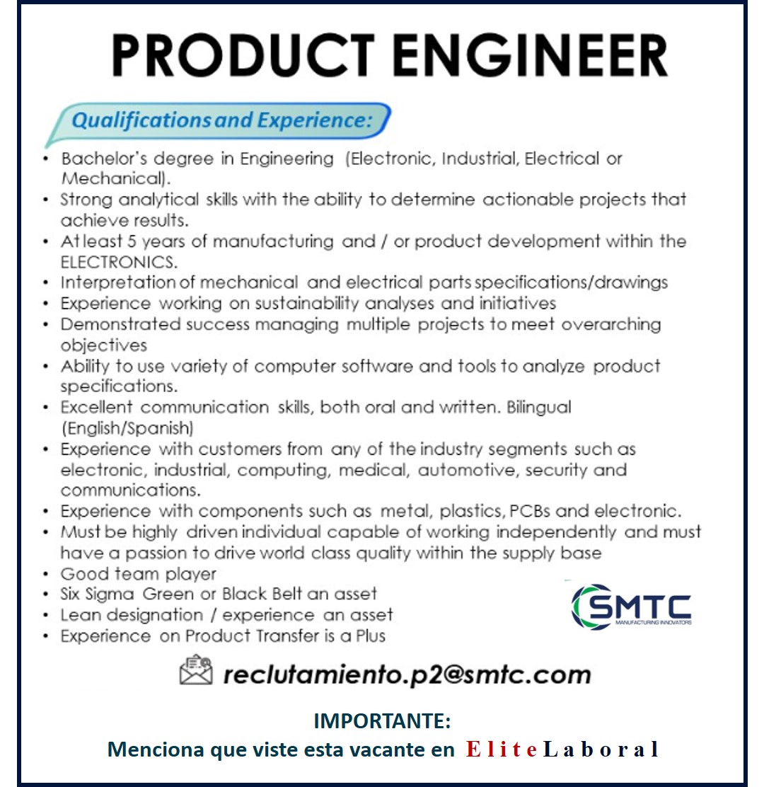 VACANTE PRODUCT ENGINEER