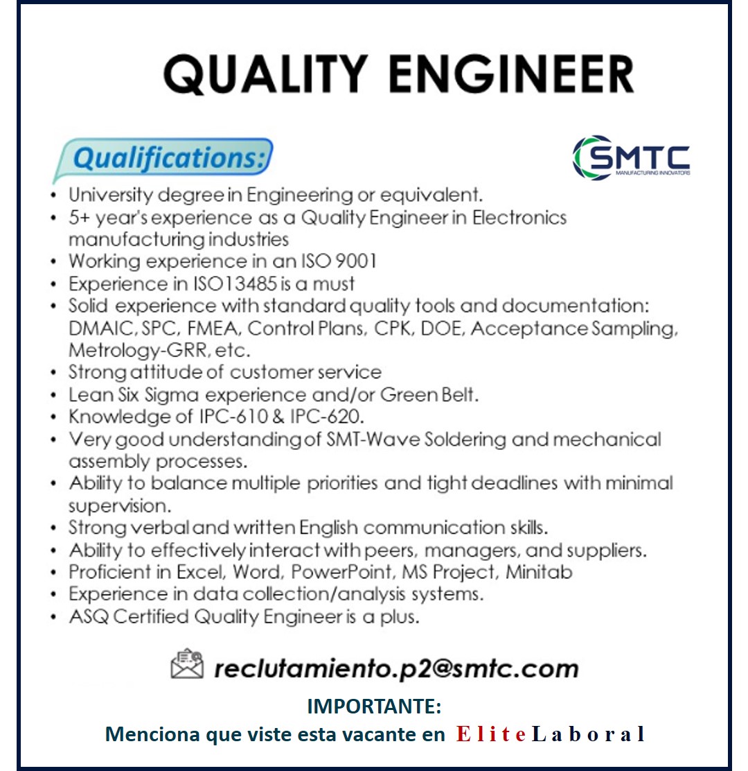 VACANTE QUALITY ENGINEER