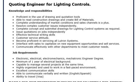 VACANTE QUOTING ENGINEER FOR LIGHTING CONTROLS LUTRON