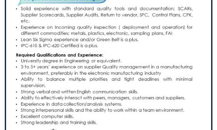 VACANTE SUPPLIER QUALITY ENGINEER