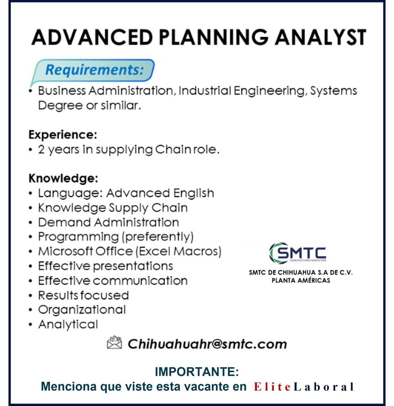 VACANTE ADVANCED PLANNING ANALYST