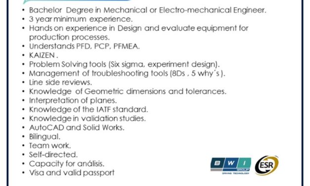 VACANTE MANUFACTURING ENGINEER
