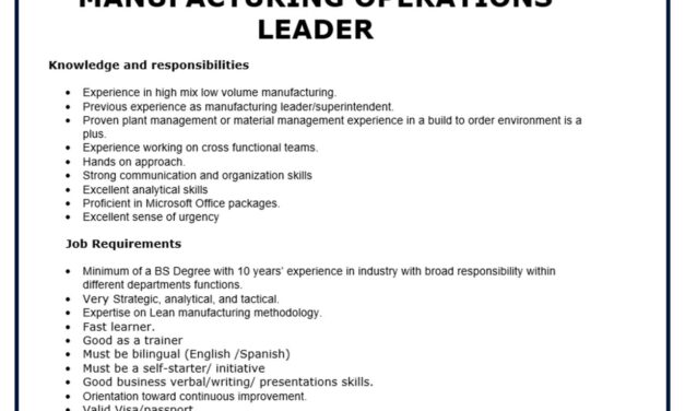 VACANTE MANUFACTURING OPERATIONS LEADER LUTRON