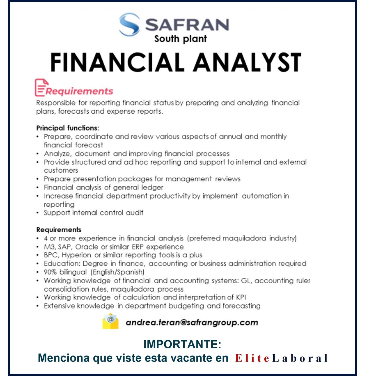 VACANTE FINANCIAL ANALYST