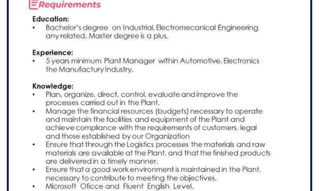 VACANTE PLANT MANAGER