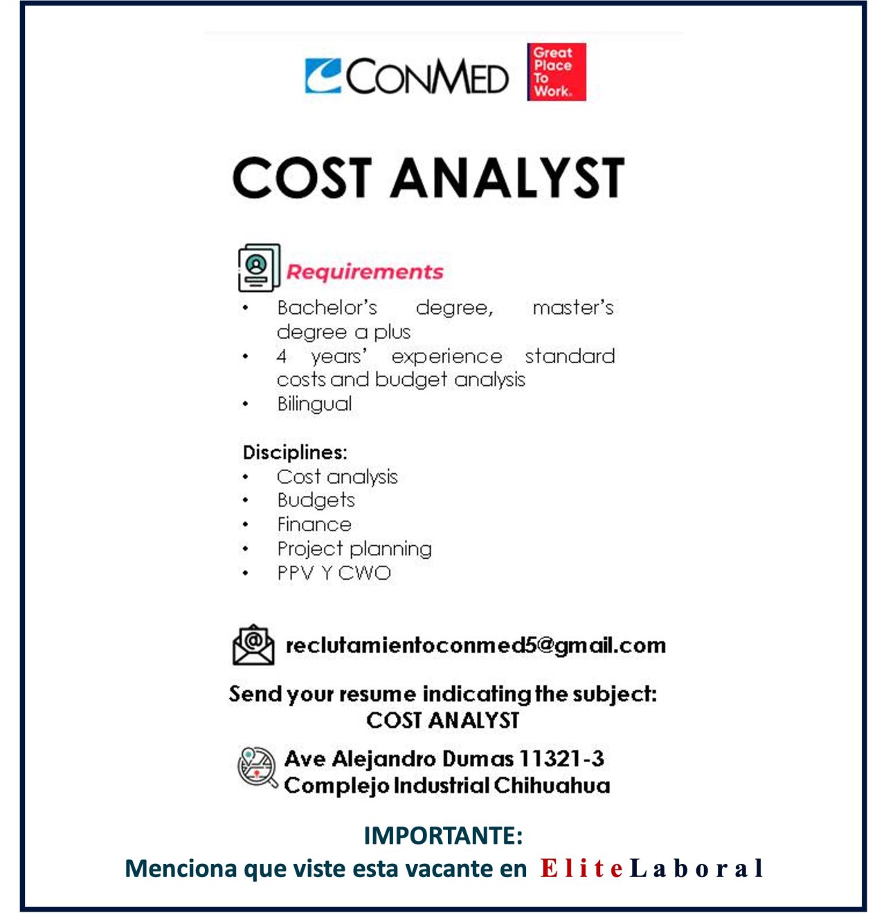 VACANTE COST ANALYST